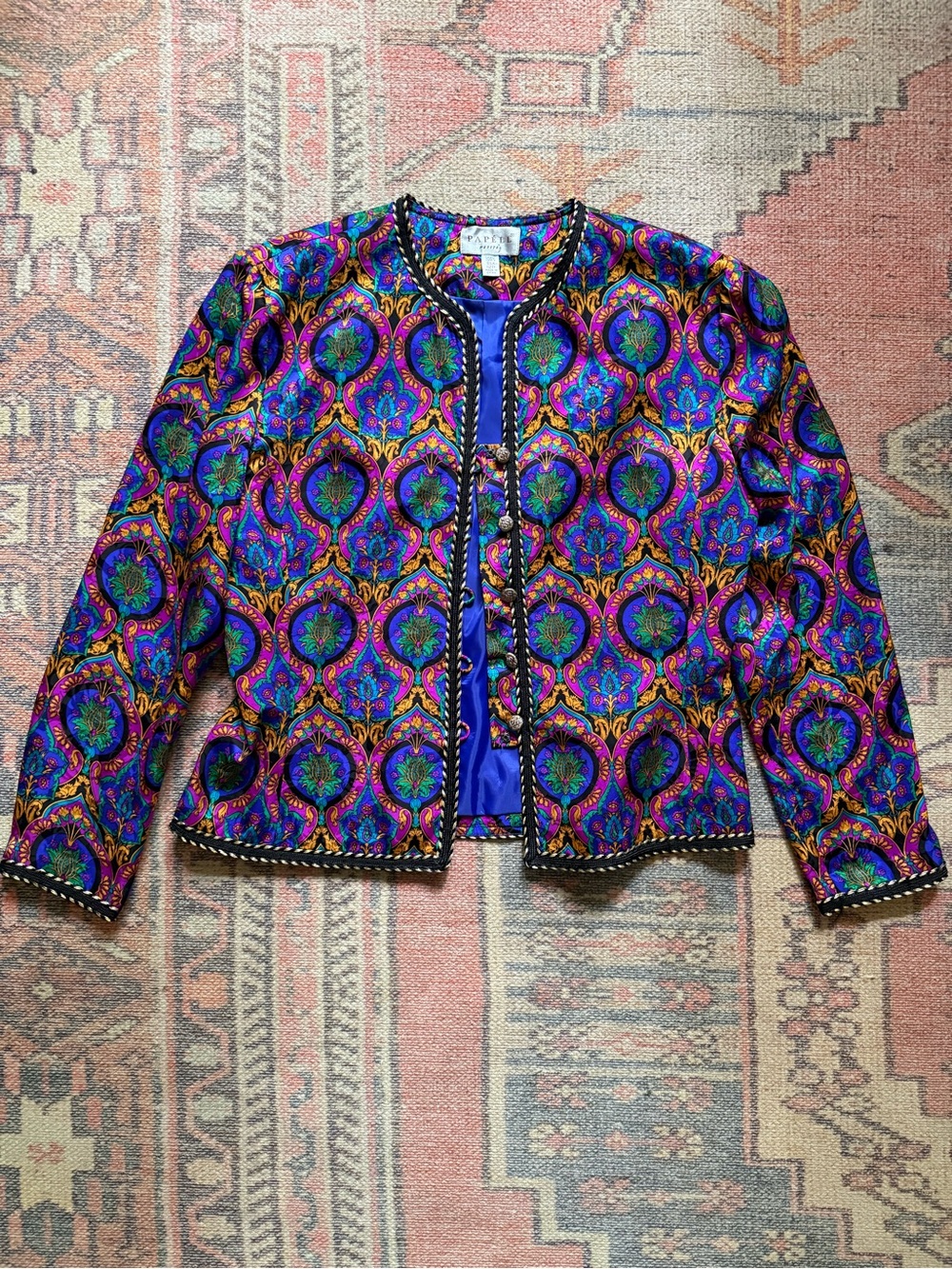 Vintage Adrianna Papell Jewel Tone 100% Silk Jacket